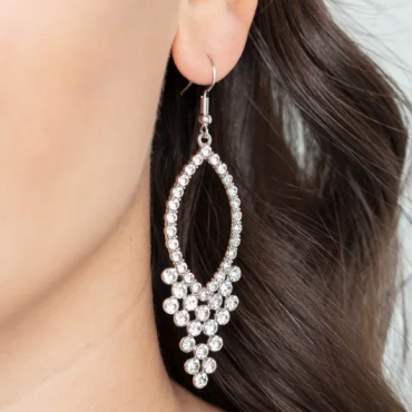 Glowing off the Deep End - White Rhinestone Silver Earrings